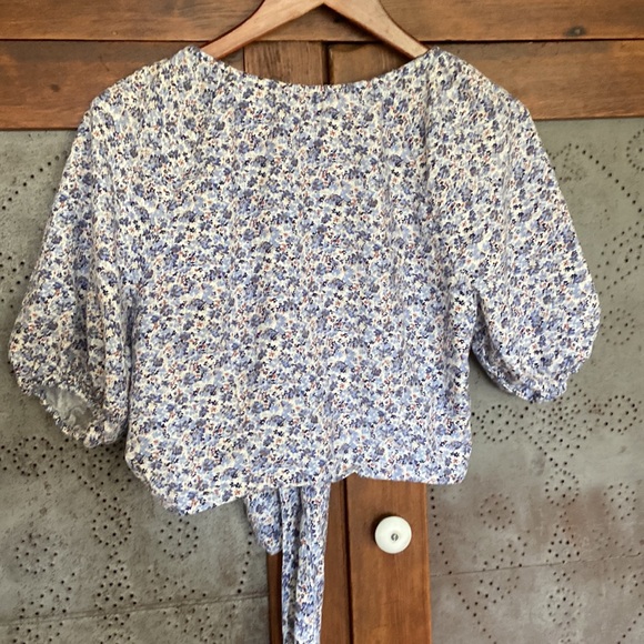 Abercrombie & Fitch Floral Tie Cropped Blouse Linen S - Picture 8 of 9